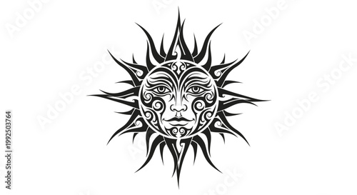 Intricate Tribal Sun with Face Design.