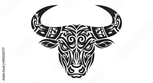 Tribal Bull Head Tattoo Design Black and White.