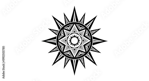 Intricate black and white compass rose design with detailed geometric patterns.