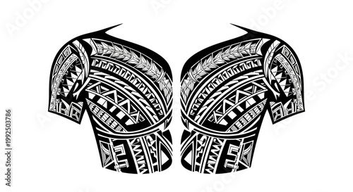 Intricate Polynesian tribal tattoo design for both arms.