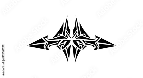 Abstract tribal tattoo design with sharp edges and symmetrical pattern.