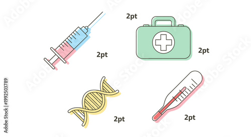 Medical icon set featuring syringe first aid kit and DNA
