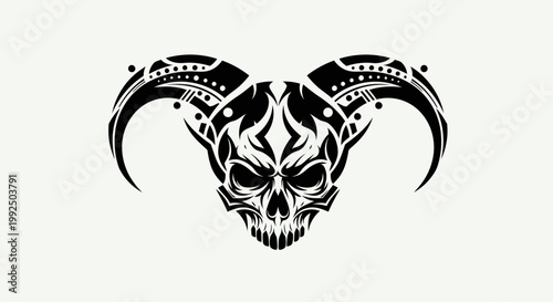 Tribal Skull with Horns Vector Illustration.