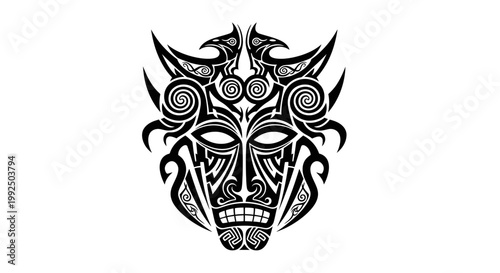Intricate Tribal Mask Design with Polynesian Inspired Patterns.