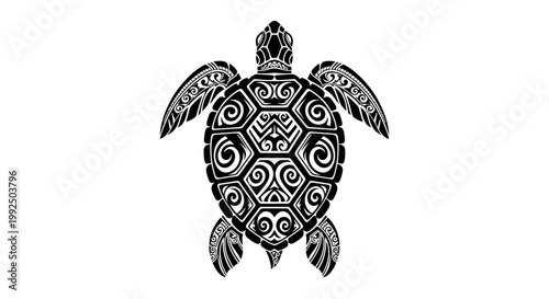 Intricate Black and White Tribal Turtle Design.