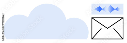 Cloud communication concept. Cloud storage enables seamless communication with audio and email integration. Cloud facilitates exchange, saving, and sharing of messages. For technology, collaboration