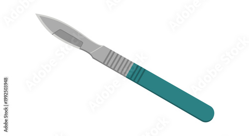 Medical surgical scalpel with teal handle isolated on white