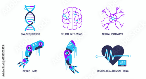 Medical technology icons set for futuristic healthcare and biotechnology
