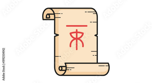 Minimalist ancient parchment scroll with red magic rune