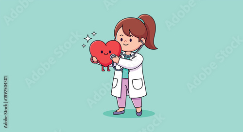 Doctor Holding a Happy Heart Character.