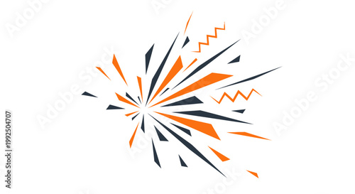Minimalist geometric burst with orange and navy blue shards