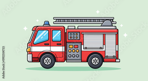 Red fire truck vector illustration for emergency services and fire rescue operations.