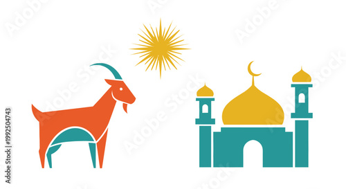 Minimalist goat and mosque icons for Eid Al Adha celebration