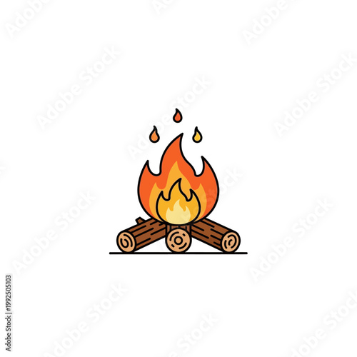 Illustration of a campfire with flames and logs, perfect for outdoor and camping themes