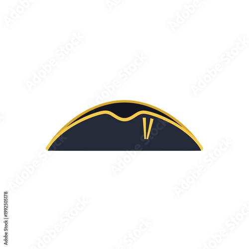 A historical bicorne hat with a simple gold trim, representing revolution and patriotism