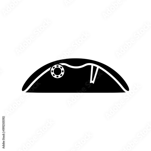 Bold black tricorn hat silhouette, a timeless symbol of historical liberty, revolutionary spirit, and colonial era heritage design element