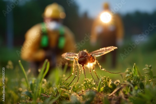 Mosquito Hovering in Air with Translucent Wings Under Bright Light Background