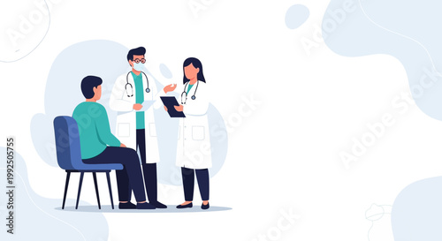 Doctors consulting patient in clinic, modern medical illustration, healthcare concept