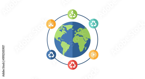 Global environmental sustainability concept with Earth and recycling symbols. EPS Editable. Vector Illustrations.