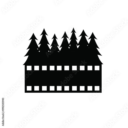 Film Strip with Pine Trees Silhouette - Nature Cinema Icon Design