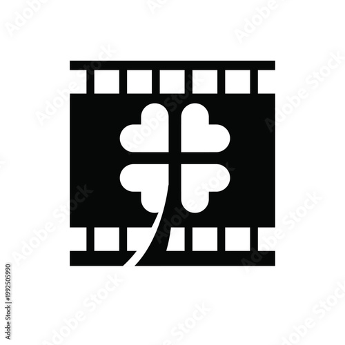 Film Strip with Four-Leaf Clover Icon - Lucky Movie Symbol