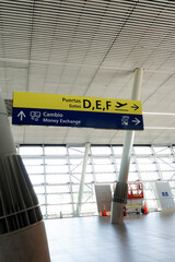 Wayfinding signs in quiet departure hall