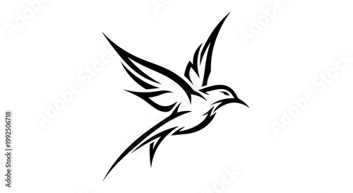 Elegant Black and White Tribal Hummingbird Tattoo Design.