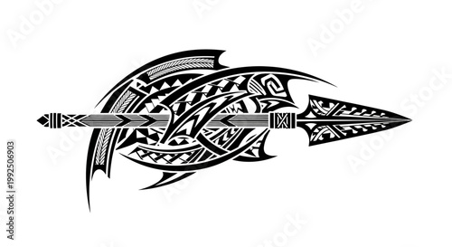 Polynesian Tribal Spear Tattoo Design with Intricate Patterns.