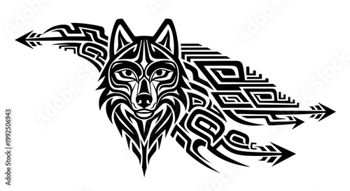 Black Wolf Tribal Tattoo Design Art.