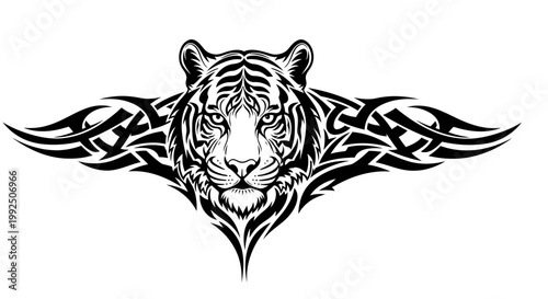 Detailed tiger head with tribal art.