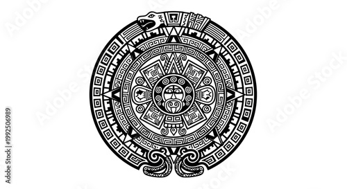 Aztec calendar stone ancient symbol.