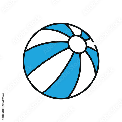 A colorful blue and white striped beach ball icon.