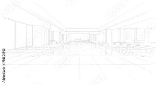Modern Architectural Interior Design Wireframe Sketch.