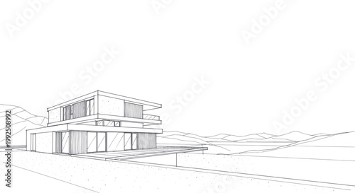 Modern Architectural Sketch of a Contemporary House Design.
