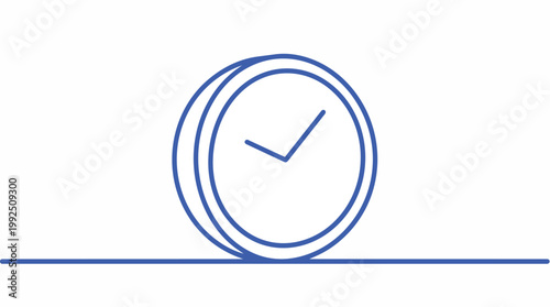 Minimalist blue clock outline on white background, representing time management, productivity and efficiency.