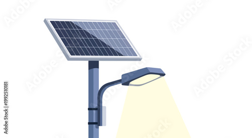 Modern LED solar powered street light on a metal pole. EPS Editable. Vector Illustrations.
