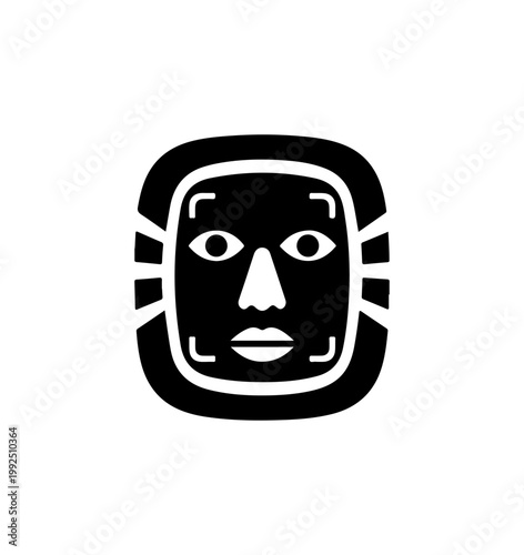 Minimalist Aztec Mask Icon - Stylized Face Vector Art
