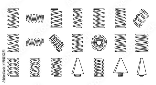collection of diverse spring illustrations including coil compression and expansion types
