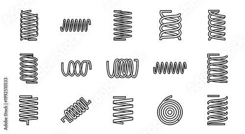 collection of various types of line art springs industrial components