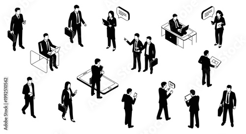 diverse business people collaborating in a modern office isometric illustration