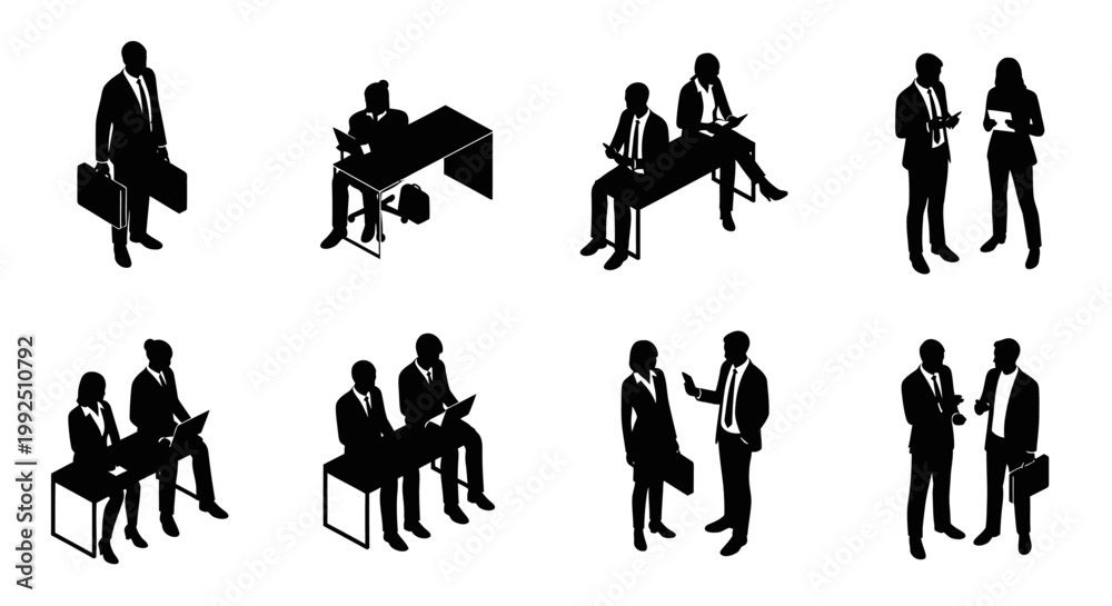 Obraz premium isometric business people in silhouette diverse work scenarios and collaboration