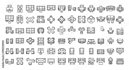 architectural symbols and furniture layout for interior design floor plans a comprehensive vector collection of top view icons.