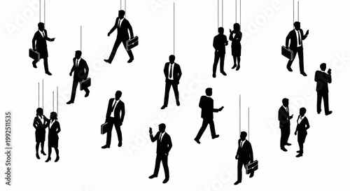 business people as puppets on strings in an isometric illustration a concept of corporate control and manipulation