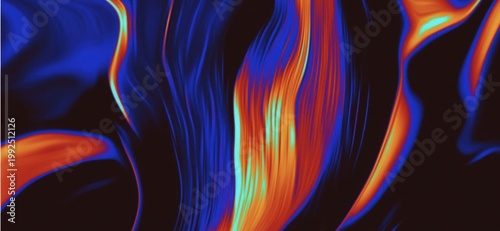 Vibrant abstract art with swirling blue and orange hues on a black background
