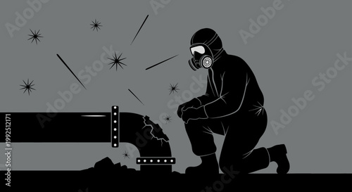 a worker in a hazmat suit inspecting a broken industrial pipe leaking hazardous material illustrating environmental pollution and contamination