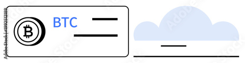 Cryptocurrency, cloud storage, blockchain, digital payments, fintech, decentralization. Bitcoin symbol and cloud icon with minimal design. Cryptocurrency and cloud storage concepts