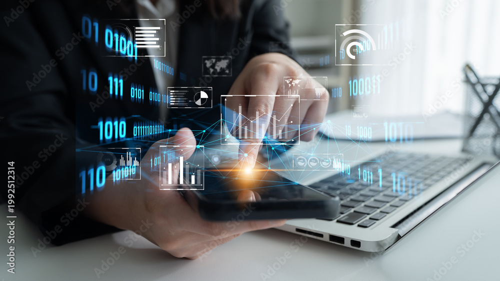 Fototapeta premium Big data and analytics support real-time insights, predictive modeling, and data-driven decisions for business intelligence and growth. Latch