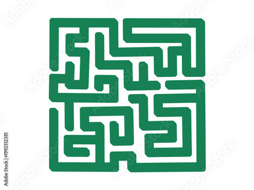 A green maze graphic on a white background for navigation and puzzle concepts
