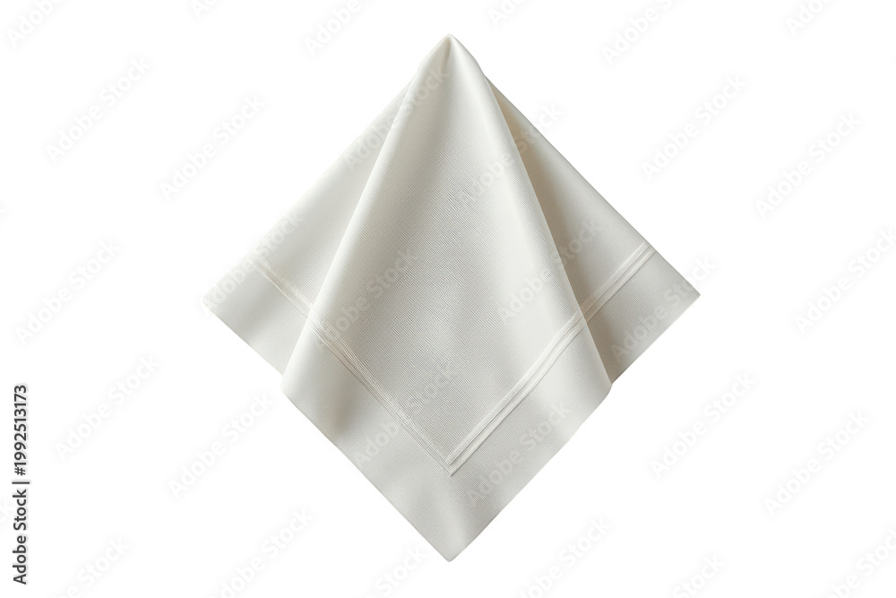 Naklejka premium Folded white textile napkin, featuring a smooth fabric texture. Transparent background for easy layering and mockups