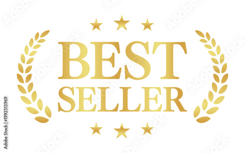 BEST SELLERの月桂樹エンブレム | 金色のバッジ | シンプルな横書きベクター素材